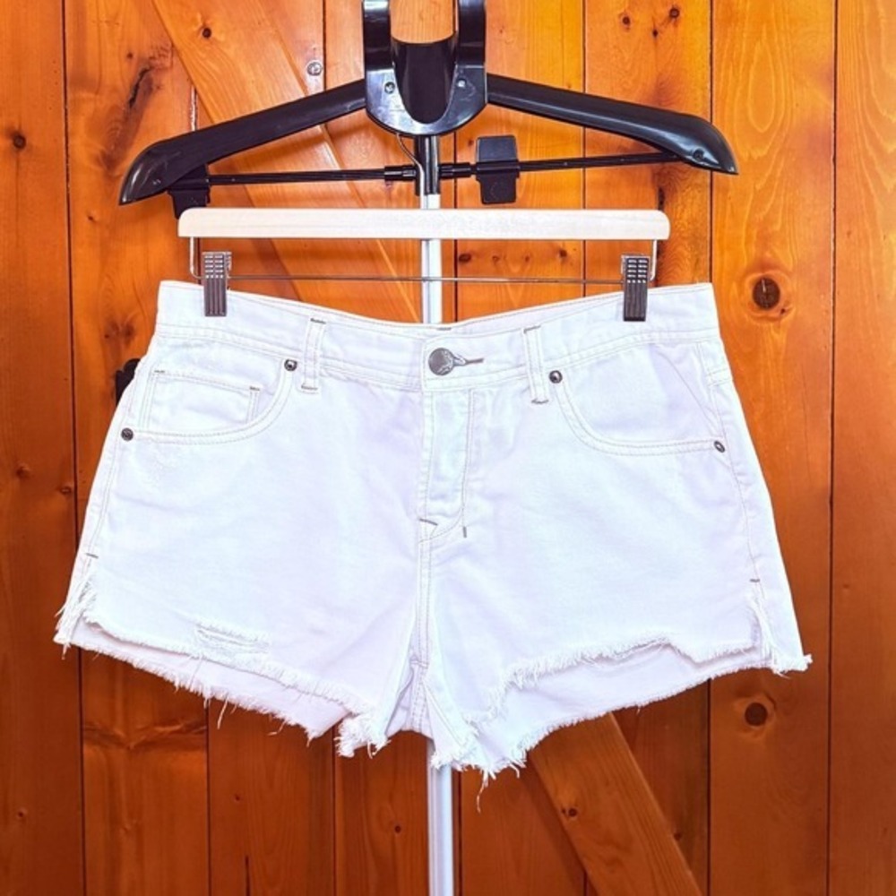 Free People We The Free White Denim Button Fly Shorts (Size 29)